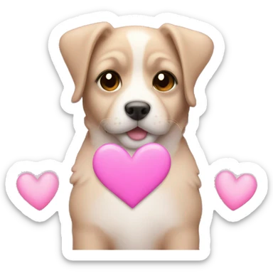 emoji with pink light hearts and puppy face  sticker