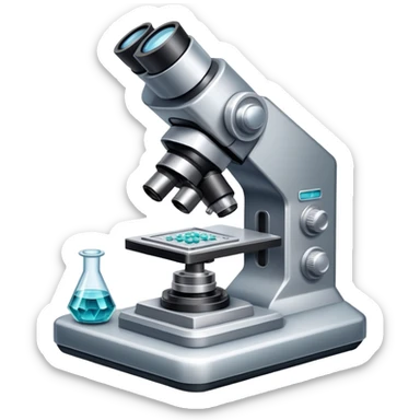 An icon featuring an electronic microscope, a metal alloy, and a crystal structure, symbolizing materials science. The design includes different materials like metals, ceramics, and polymers, alongside a stamp representing testing and quality control. Transparent background sticker