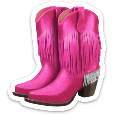 Realistic hot pink fashion cowgirl boots with sparly shiny glitter fringe on them. sticker