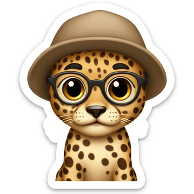 baby cheeta with backwards brown cap, brown-lens glasses sticker