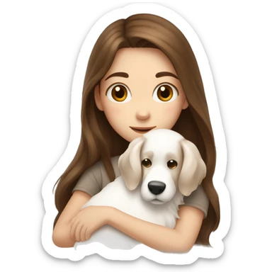 long brown hair girl cuddling a cute white dog sticker