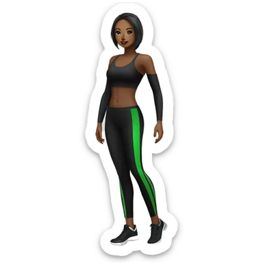 luxury elegant woman fitness. black attire with green line sticker