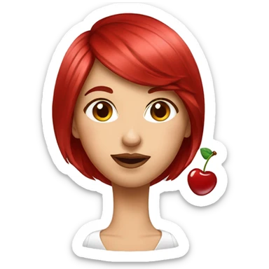 Woman with cherry hair sending a kiss sticker