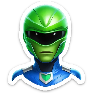 green alien in blue power ranger helmet and costume sticker