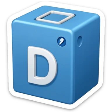 A blue box  and a white tick 1d sticker