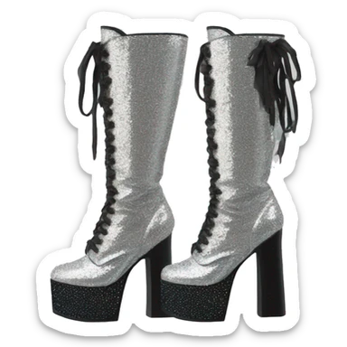 silver sparkly platform boots with black heart on side sticker