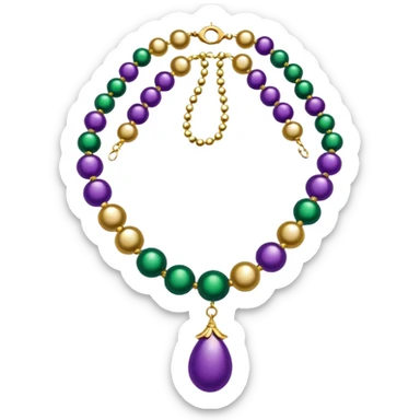 Mardi Gras bead necklace in purple, green, and gold sticker