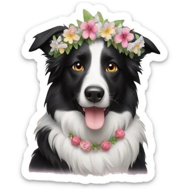 Border collie with flower garland sticker