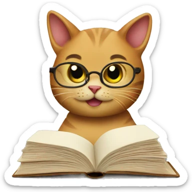 cat reading a book sticker