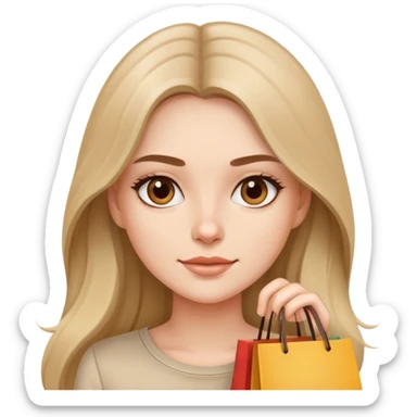 Beautiful Shopping girl long hair beige shirt sticker