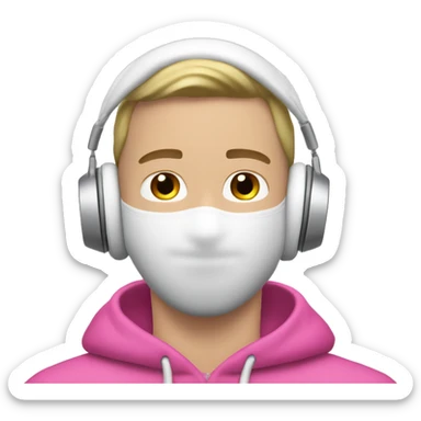 white guy in pink balaclava listening to music on Silver AirPods Max sticker