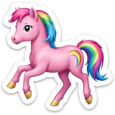 Realistic pink pony with rainbow hair full height running sticker