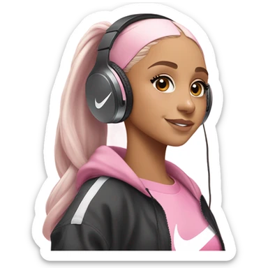 Ariana grande wearing headphones and pink 27C Nikes  sticker