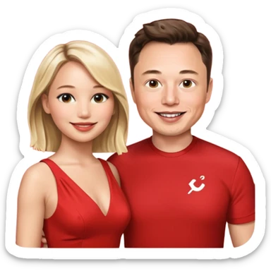 elon musk and Jennifer Lawrence in red dress sticker