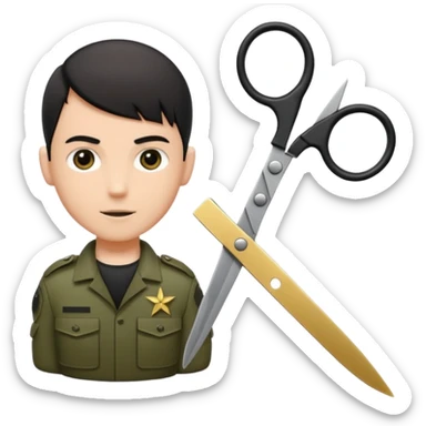 Floating black Scissors cutting in half an idf soldier ID card in 2 parts .hyper realistic sticker