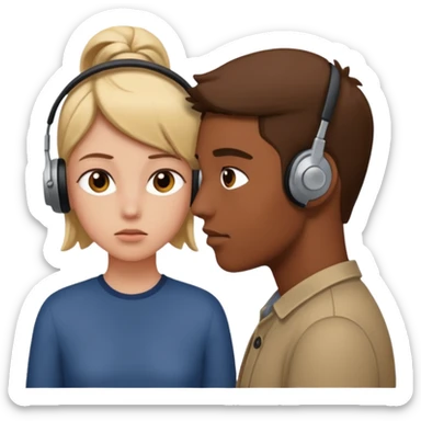 two people listening to a sound sticker