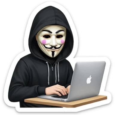 guy fawkes mask black hoodie typing on macbook sticker