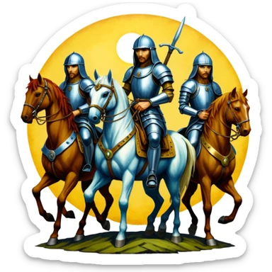 solarpunk ultra HD style, oil - The Four Horsemen of the Apocalypse, based on a graphic by Albrecht Dürer sticker