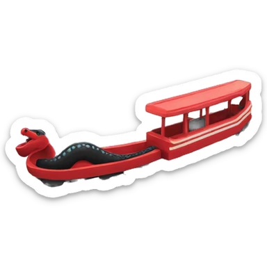 A black Loch Ness monster eating red roller coaster tracks  sticker