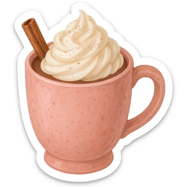 cozy hot chocolate with whipped cream and cinnamon pink, remove background sticker