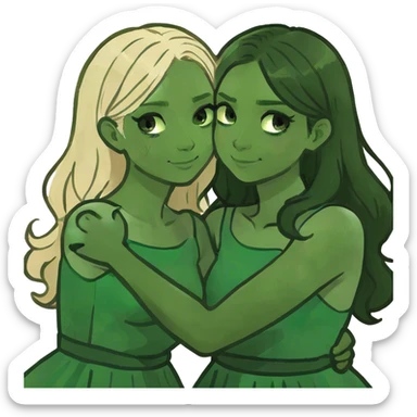 Hug 2 girls brunette and blonde sticker