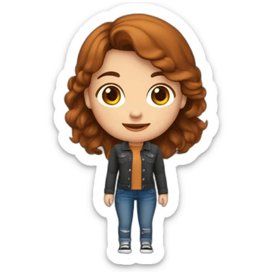 Meisje met bruin haar, bruine ogen, jeansbroek, donkere trui, bleke huidskleur sticker