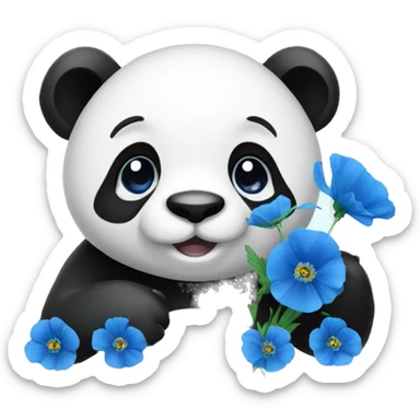 panda holding a blue poppy sticker