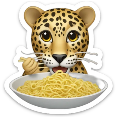 A leopard eating noodles sticker