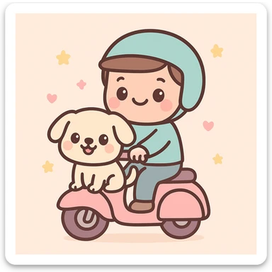 man and his pet dog riding a vespa sticker