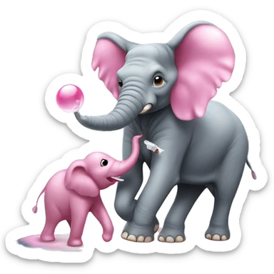 Elephant standing on an ant while blowing a big bubble of bubble gum  sticker
