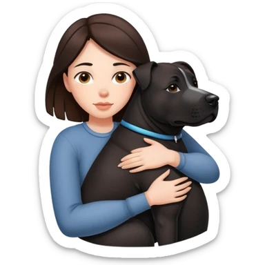 Brunette hugging big black amstaff dog sticker