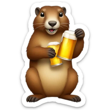 a marmot holding a beer sticker