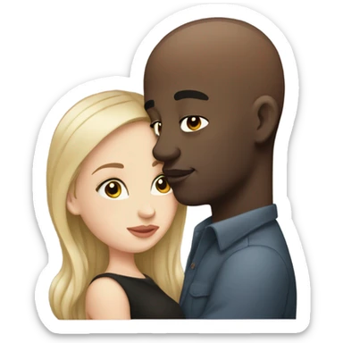 White girl dark hair kissing bald black man sticker