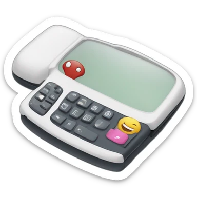Hand holding a clamshell design flip phone and texting sticker