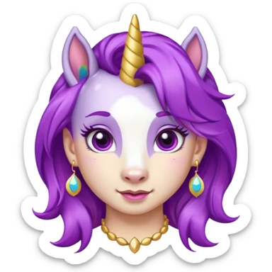 unicorn face cute and purple haired and earrings sticker