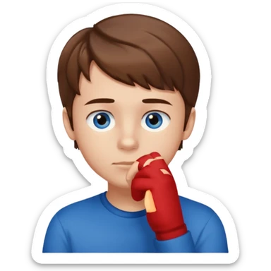 boy thinking with one hand on his chin sticker