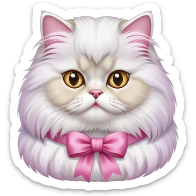 A Persian Cat Neck Wearing a pink silk ribbon sticker