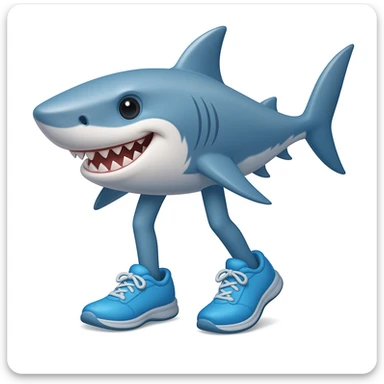 Add legs to the shark so it is actually wearing the blue shoes, keeping the style similar to emoji style (apple style emojis). sticker