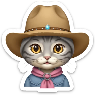 gray cat with cowgirl hat sticker