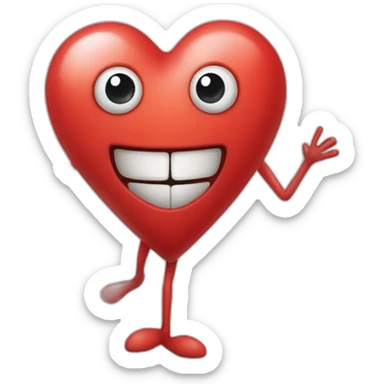 Heart face with hand-drawn eyes and mouth on it, and arms and legs coming out of it sticker