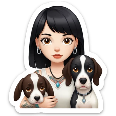 girl with long black  straight bangs hair with tattoo and a Springer dog  and  bull terrier sticker