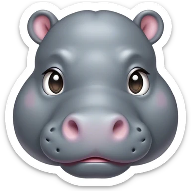 Cinematic Cute Hippo Portrait Emoji, Head tilted playfully and inquisitively, featuring a glossy slate-gray hide with a gentle sheen and round, sparkling eyes filled with curious charm, Simplified yet irresistibly adorable features, highly detailed, glowing with a warm, friendly glow, high shine, affectionate and serene, stylized with a touch of aquatic whimsy, bright and endearing, soft glowing outline, capturing the essence of a mischievous yet loving hippo, so playful it feels like it could splash out of the screen and into your arms! sticker