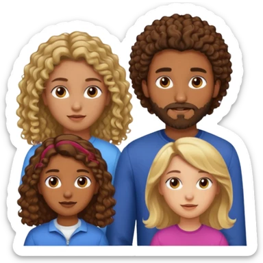 2 gars cheveux et petite barbe brune 2 filles cheveux longs bruns frisés et blond raide sticker