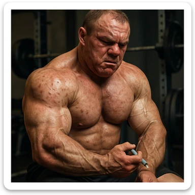  bodybuilder che fa dosaggi a caso di steroidi, e quindi sta male, iper realistica sticker