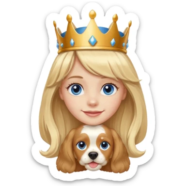 simple Blonde girl with bangs and blue eyes, and a simple crown. giving cockerspaniel energy head only sticker