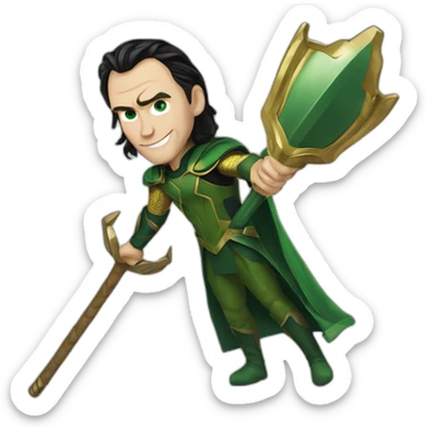 loki de marvel qui menace avec son baton sticker
