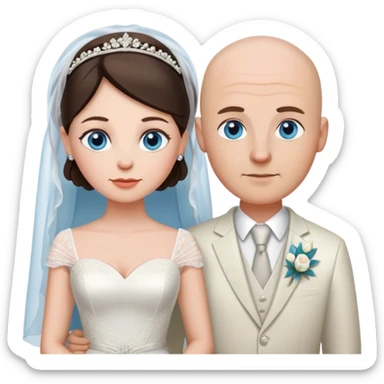 Wedding brunette bride bald blue eye husband sticker