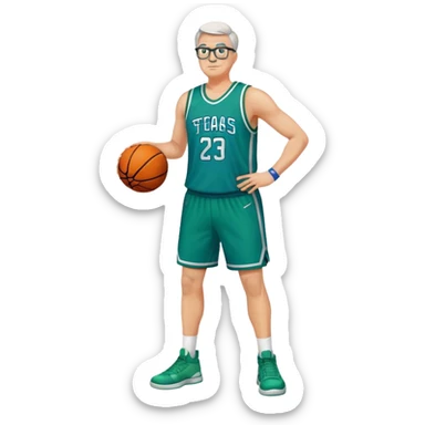 full body heavy tall white male basketball wearing glasses in blue an green uniform sticker
