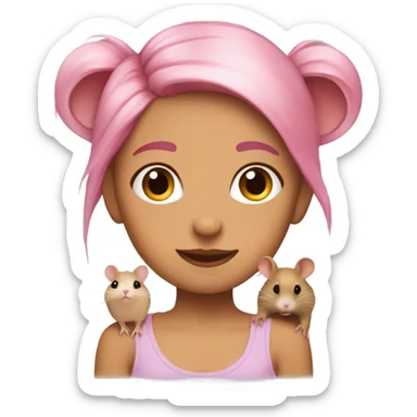 Animal lover girl, rat plus hamster tan skin pink hair sticker