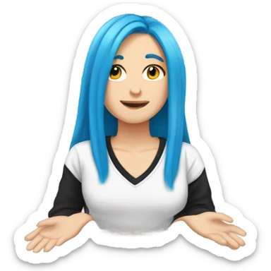 a white girl with long blue hair in a black sweatshirt shows a heart with her hands sticker